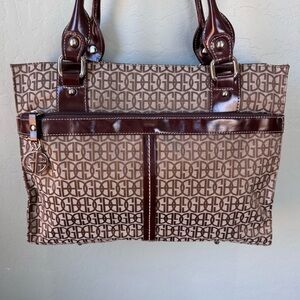 Giani Bernini Shoulder Bag Tote Brown & Tan Classic Signature Logo EUC